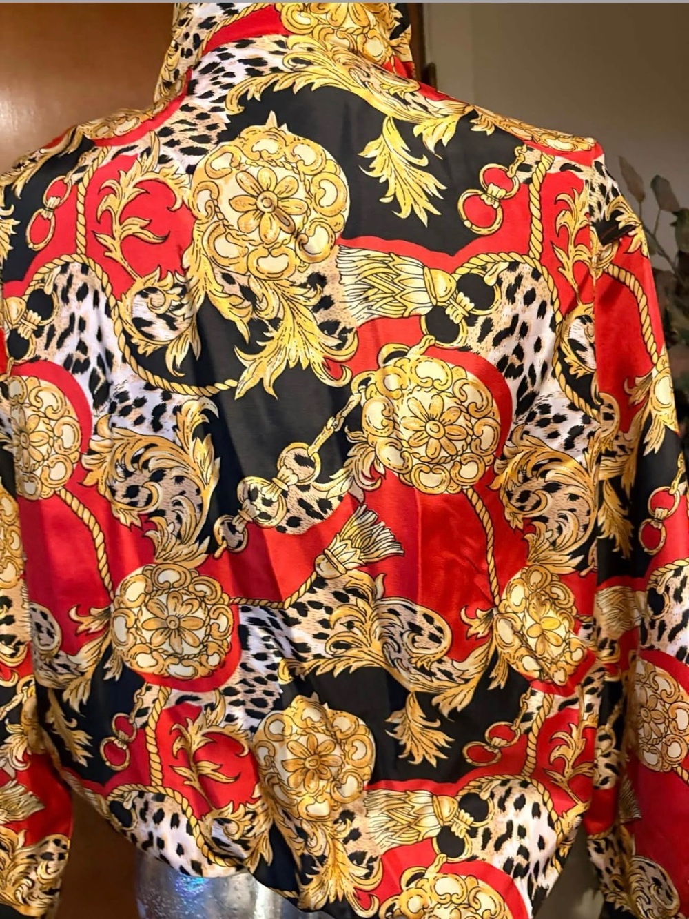 Women's Red & Black Baroque-Print Jacket